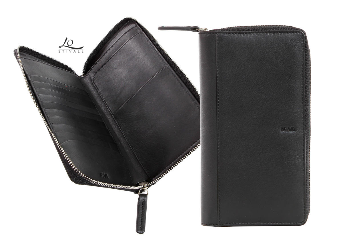 NAVA DESIGN SM427N PORTAFOGLIO VERTICALE PORTA PASSAPORTO E 10 TASCHE PORTA CARTE DI CREDITO