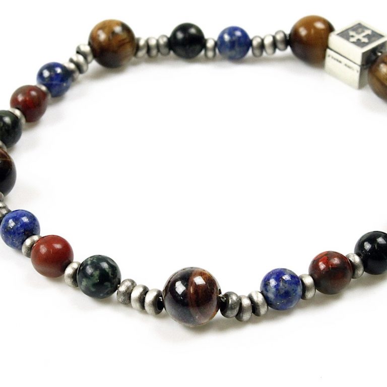 Bracciale Uomo In Lapislazzuli Con Perlina 22 Cm – Pietra Naturale E Testa Di Buddha In Acciaio Al Titanio
