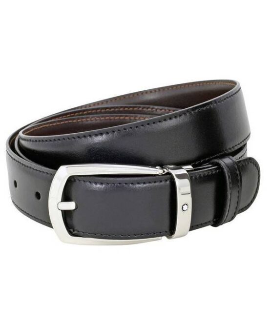 MONTBLANC 112960 CINTURA MM30 PELLE VITELLO NERO/MARRO FIBBIA OTTONE REVERSIBILE