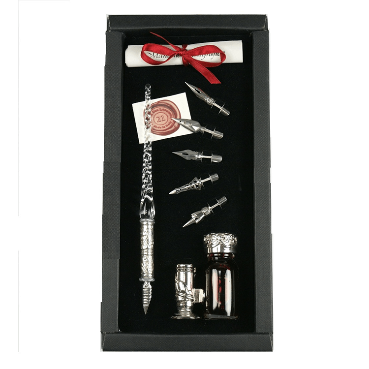 PENNA IN VETRO TRASPARENTE RUBINATO 6 PENNINI