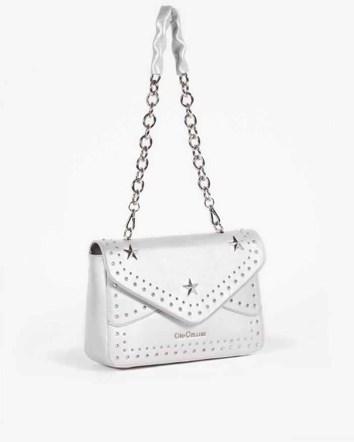 Gio Cellini BORSA DONNA CON DECORAZIONI PU COLORE ARGENTO TRACOLLA CATENA BB008 - immagine 4