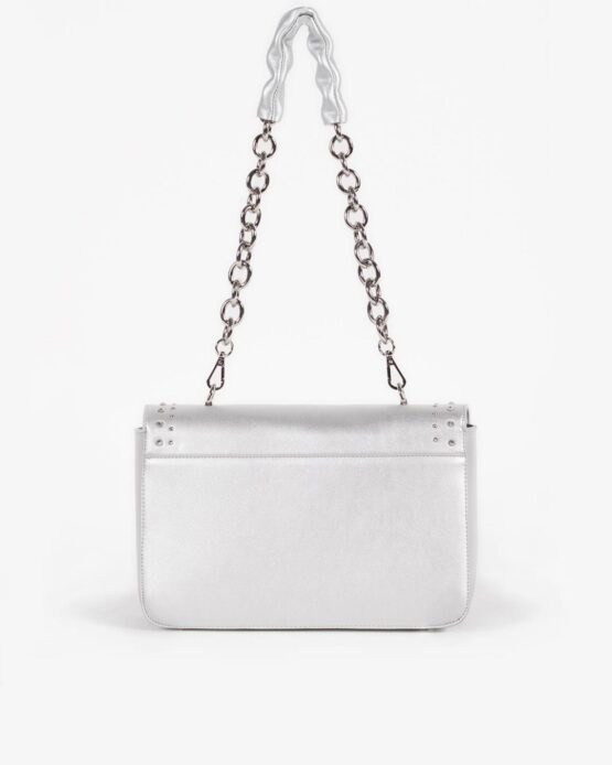 Gio Cellini BORSA DONNA CON DECORAZIONI PU COLORE ARGENTO TRACOLLA CATENA BB008 - immagine 3