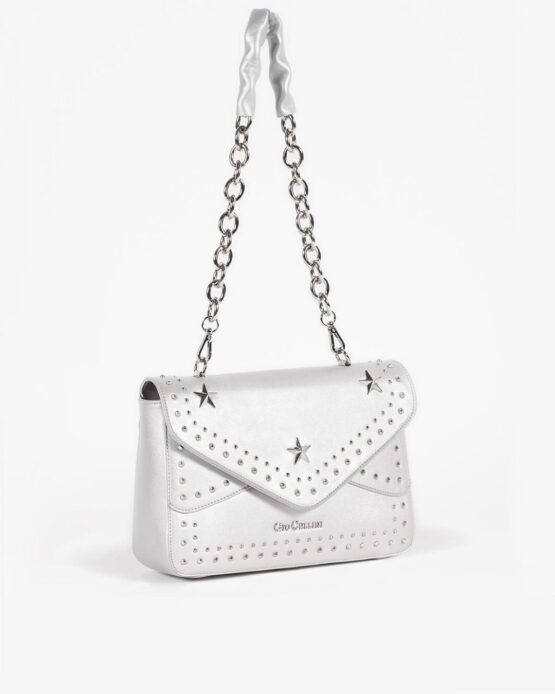 Gio Cellini BORSA DONNA CON DECORAZIONI PU COLORE ARGENTO TRACOLLA CATENA BB008 - immagine 4