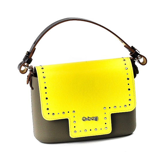 O-BAG BORSA MINIBAG CON PATTINA DECORATA POCKET 912 GIALLO/MARRONE