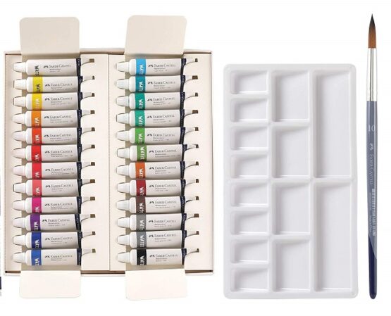 FABER CASTELL 169624 WATER COLOURS SET 24 ACQARELLI + PENNELLO e TAVOLOZZA - immagine 3