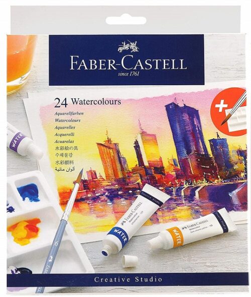 FABER CASTELL 169624 WATER COLOURS SET 24 ACQARELLI + PENNELLO e TAVOLOZZA