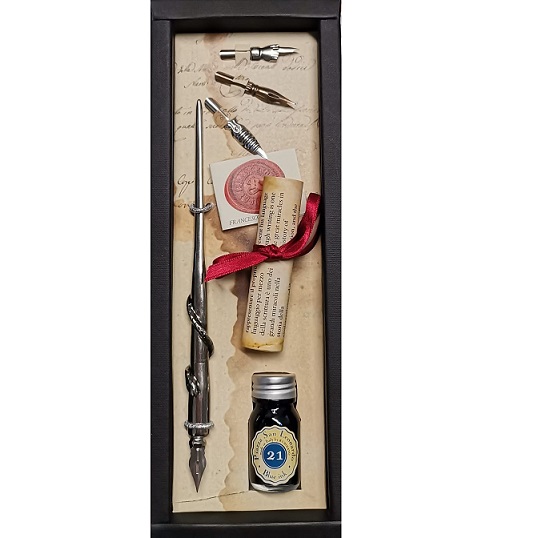 SET SCRITTURA CANOTTO STILOGRAFICA IN ZAMA 4 PENNINI 1 FLACONE INCHIOSTRO NERO RUBINATO