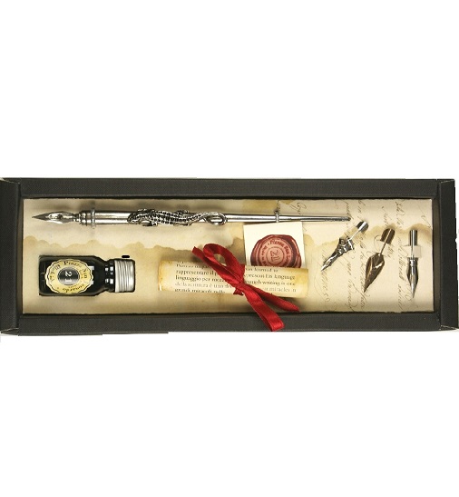 SET SCRITTURA CANOTTO STILOGRAFICA IN ZAMA 4 PENNINI 1 FLACONE INCHIOSTRO NERO RUBINATO - immagine 2
