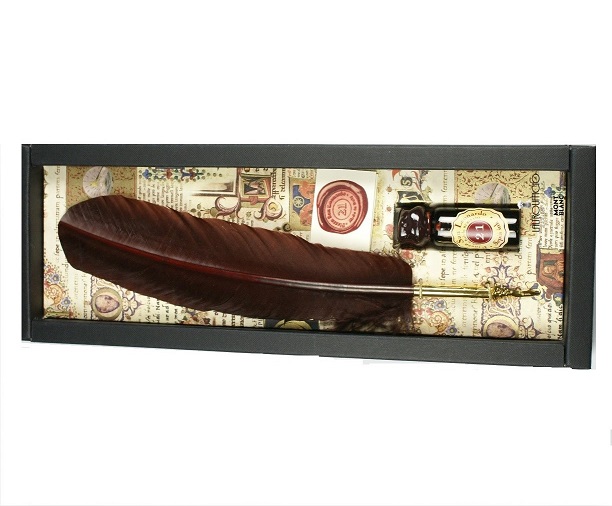 SET SCRITTURA PIUMA CON PUNTALE IN METALO 1 FLACONE INCHIOSTRO ROSSO 21023 RUBINATO - immagine 2