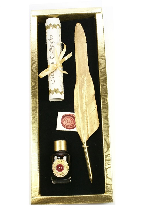 PIUMA ORO CON BIF NIB METALLO 1 FLACONE INCHIOSTRO RUBINATO