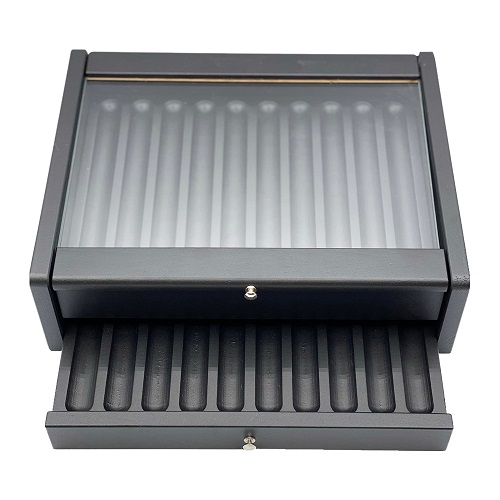 SCATOLA PORTAPENNE IN LEGNO 20 ALLOGGIAMENTI CON VETRO E CASSETTO CP20002 - immagine 2