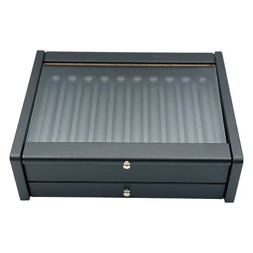 SCATOLA PORTAPENNE IN LEGNO  20 ALLOGGIAMENTI CON VETRO E CASSETTO CP20002