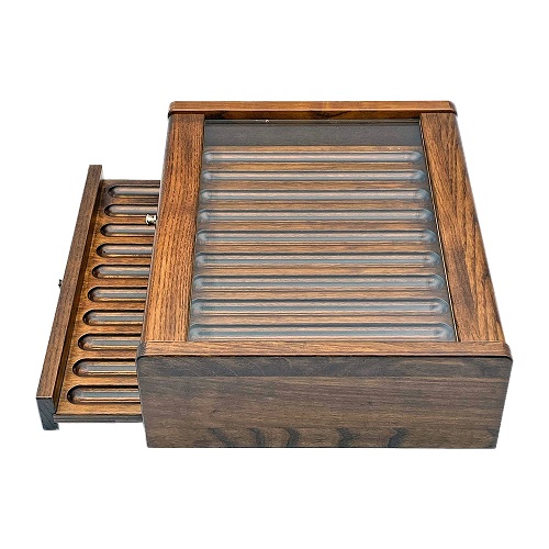 SCATOLA PORTAPENNE IN LEGNO 20 ALLOGGIAMENTI CON VETRO E CASSETTO CP20001 - immagine 3