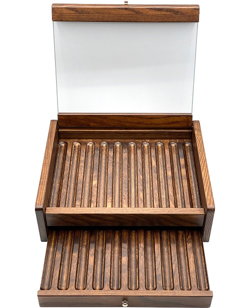 SCATOLA PORTAPENNE IN LEGNO 20 ALLOGGIAMENTI CON VETRO E CASSETTO CP20001 - immagine 2