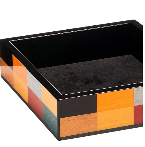 VUOTATASCHE IN LEGNO CON INTARSI MULTICOLORE LACCATO LUCIDO VESTR MORICI - immagine 2