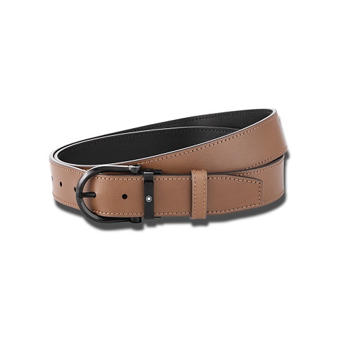 MONTBLANC 128785 CINTURA IN PELLE BICOLORE NERO/MARRONE MM35 FIBBIA PVD