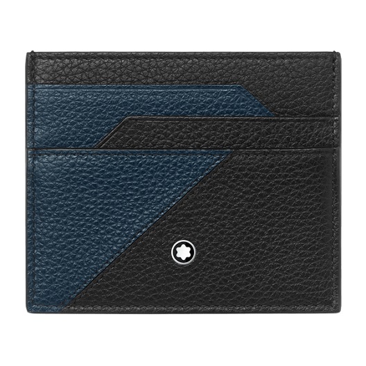 MONTBLANC 128533 MEISTERSTÜCK SOFTGRAIN GEOMETRIC PORTACARTE DI CREDITO BLU/NERO