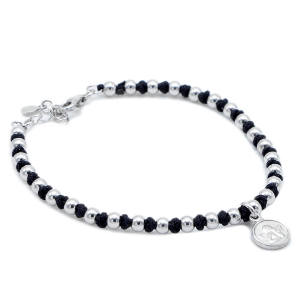 AMORE SACRO 100B1012 BRACCIALE INTRECCIATO CON PERLINE E MEDAGLIETTA ROTONDA IN ARGENTO