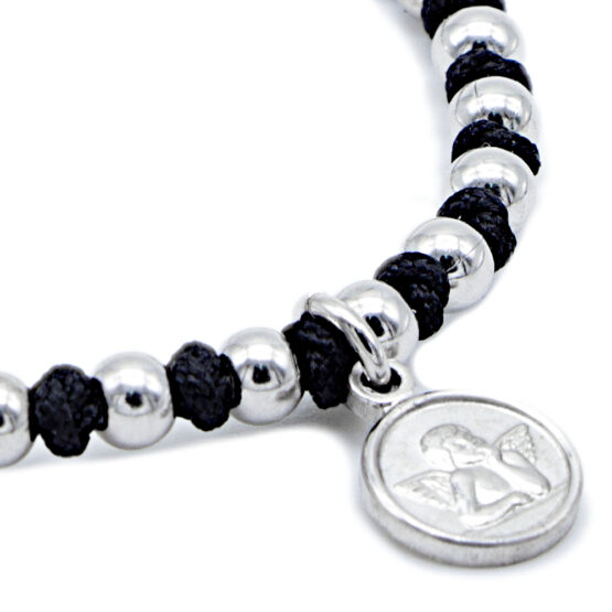 AMORE SACRO 100B1012 BRACCIALE INTRECCIATO CON PERLINE E MEDAGLIETTA ROTONDA IN ARGENTO - immagine 2