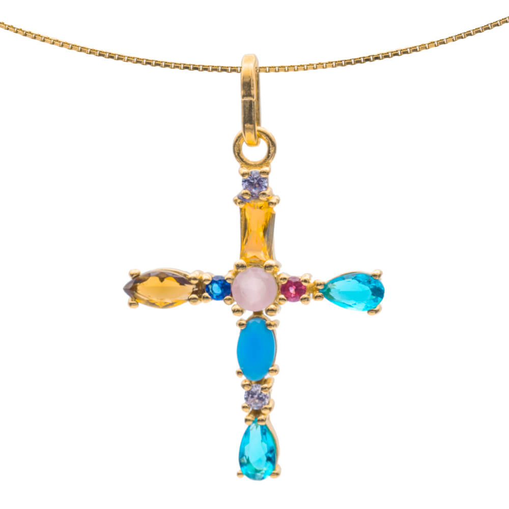 I DUCHI 11208120 CATENINA IN ARGENTO E PENDENTE CROCE CON PIETRE MULTICOLORE