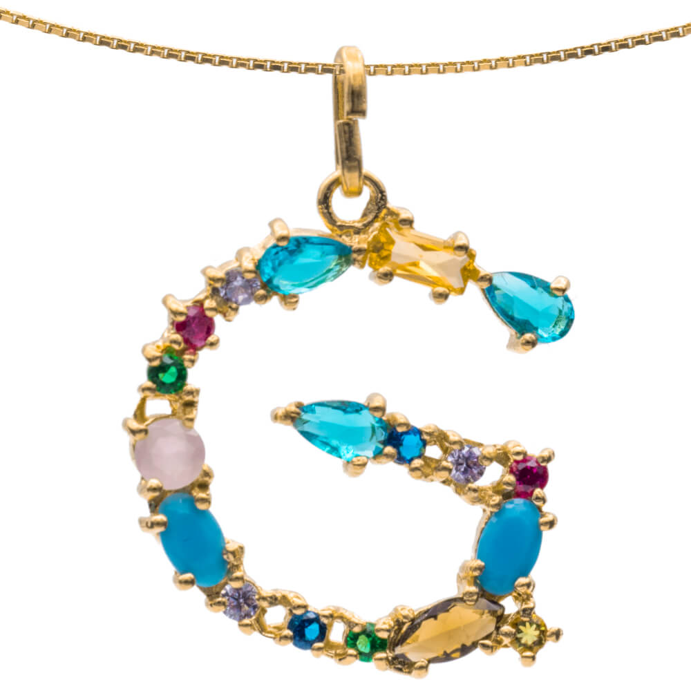 I DUCHI 11208107 CATENINA IN ARGENTO E PENDENTE LETTERA G CON PIETRE MULTICOLORE