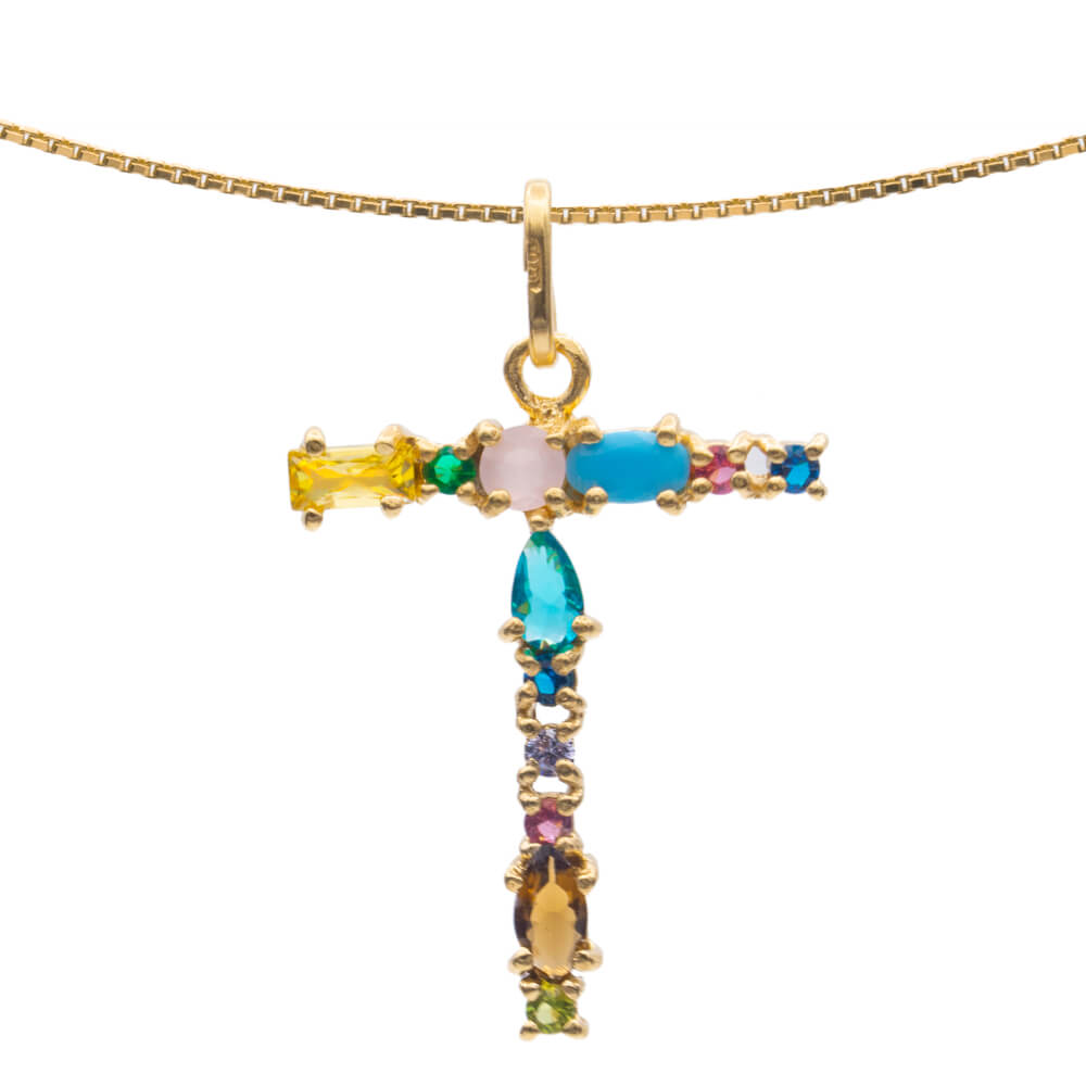 I DUCHI 11208116 CATENINA IN ARGENTO E PENDENTE LETTERA T CON PIETRE MULTICOLORE