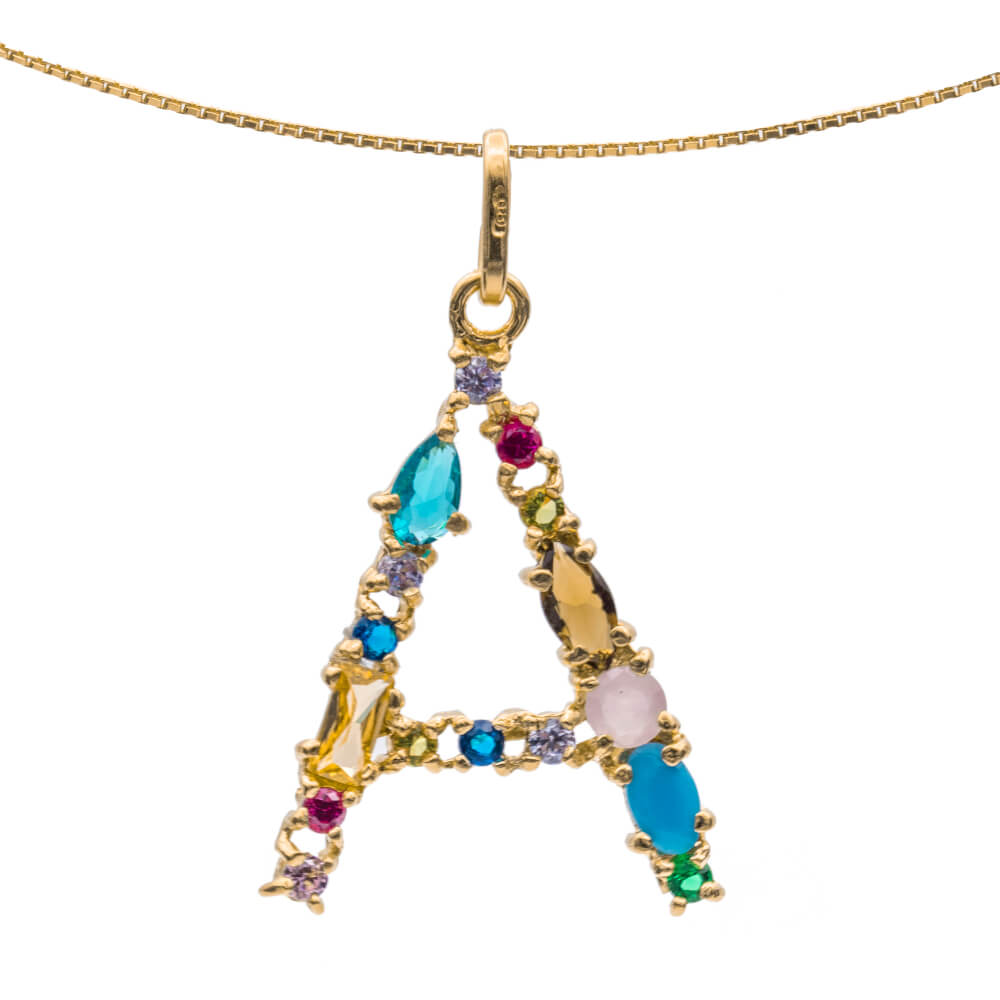 I DUCHI 11208101 CATENINA IN ARGENTO E PENDENTE LETTERA A CON PIETRE MULTICOLORE