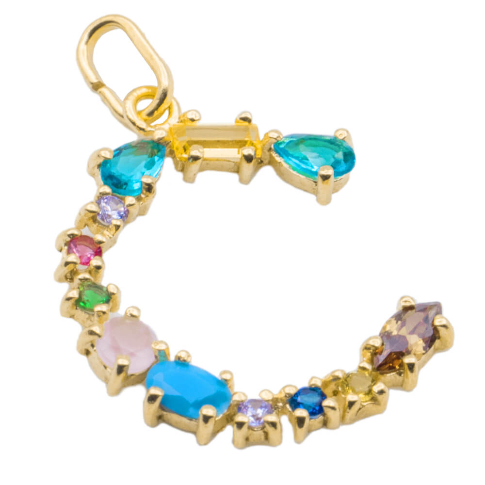 I DUCHI 11208103 CATENINA ARGENTO E PENDENTE LETTERA C CON PIETRE MULTICOLORE - immagine 2