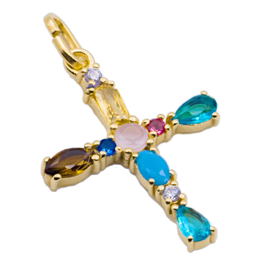 I DUCHI 11208120 CATENINA IN ARGENTO E PENDENTE CROCE CON PIETRE MULTICOLORE - immagine 2