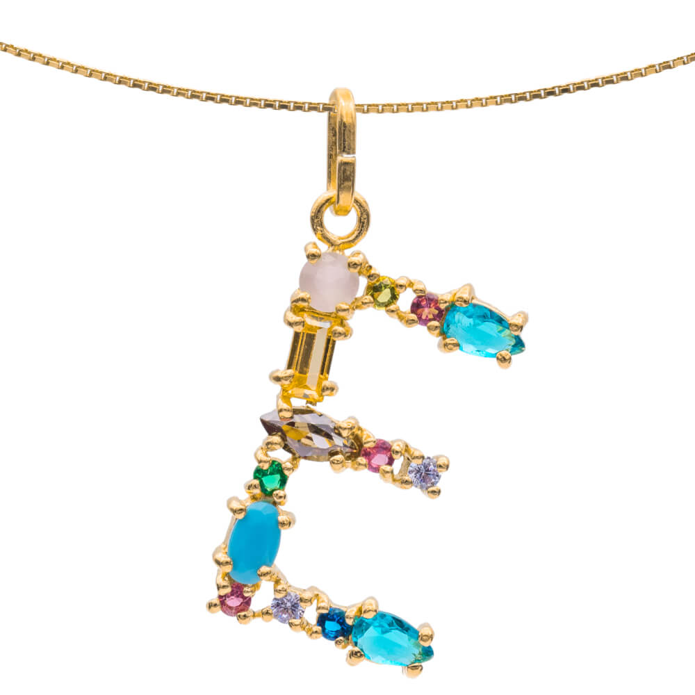 I DUCHI 11208105 CATENINA IN ARGENTO E PENDENTE LETTERA E CON PIETRE MULTICOLORE