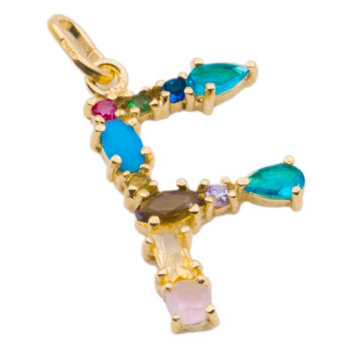 I DUCHI 11208106 CATENINA IN ARGENTO E PENDENTE LETTERA F CON PIETRE MULTICOLORE - immagine 2