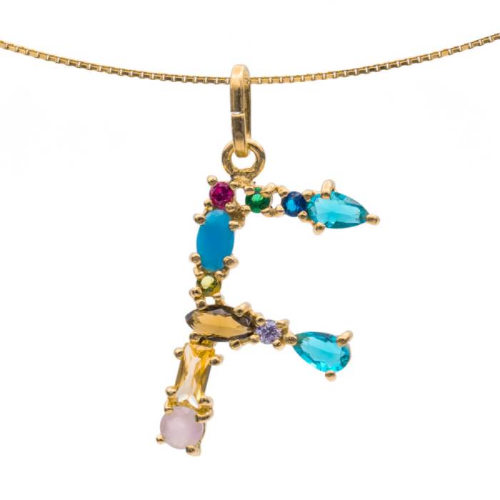 I DUCHI 11208106 CATENINA IN ARGENTO E PENDENTE LETTERA F CON PIETRE MULTICOLORE
