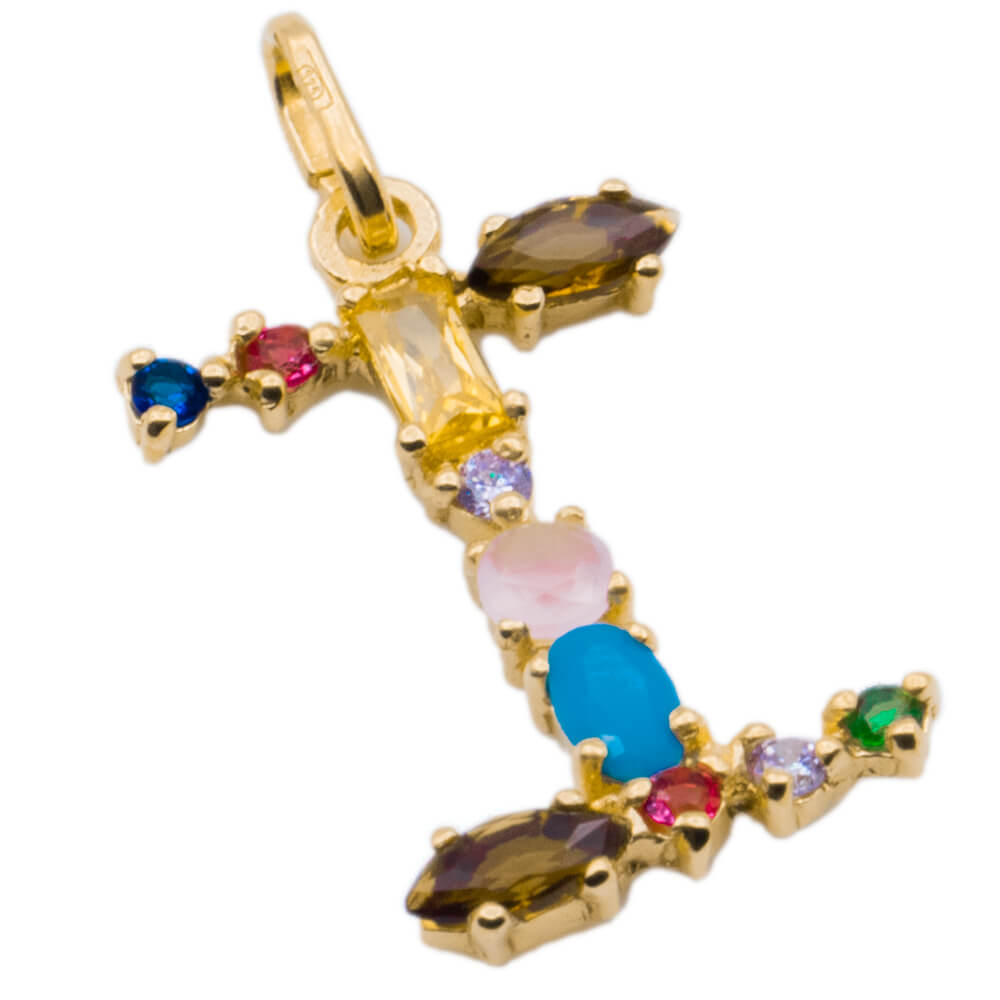 I DUCHI 11208108 CATENINA IN ARGENTO E PENDENTE LETTERA I CON PIETRE MULTICOLORE - immagine 2