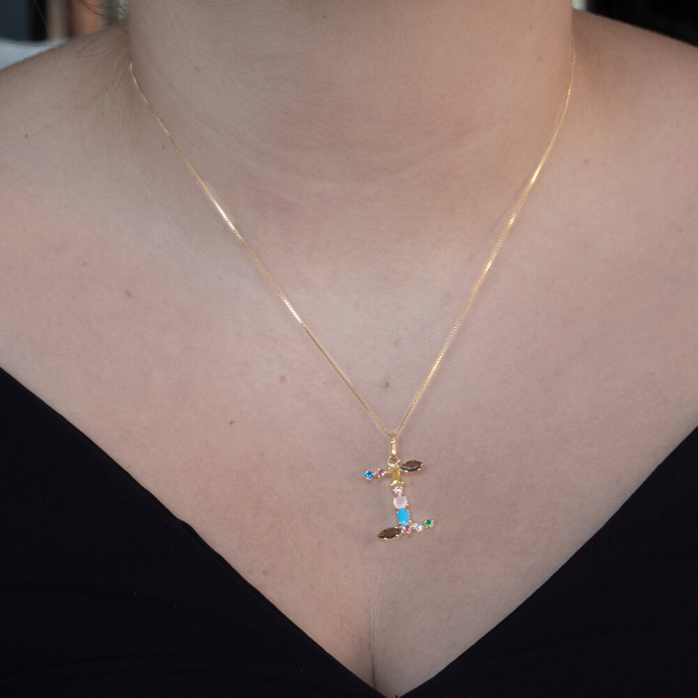 I DUCHI 11208108 CATENINA IN ARGENTO E PENDENTE LETTERA I CON PIETRE MULTICOLORE - immagine 4