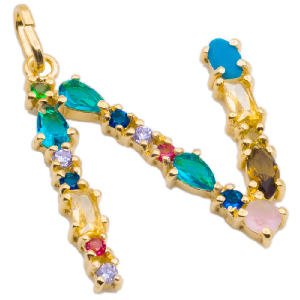 I DUCHI 11208111 CATENINA IN ARGENTO E PENDENTE LETTERA N CON PIETRE MULTICOLORE - immagine 2