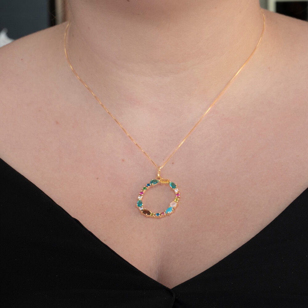 I DUCHI 11208112 CATENINA IN ARGENTO E PENDENTE LETTERA O CON PIETRE MULTICOLORE - immagine 4