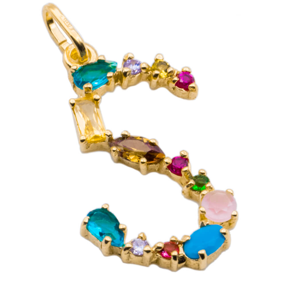 I DUCHI 11208115 CATENINA IN ARGENTO E PENDENTE LETTERA S CON PIETRE MULTICOLORE - immagine 2