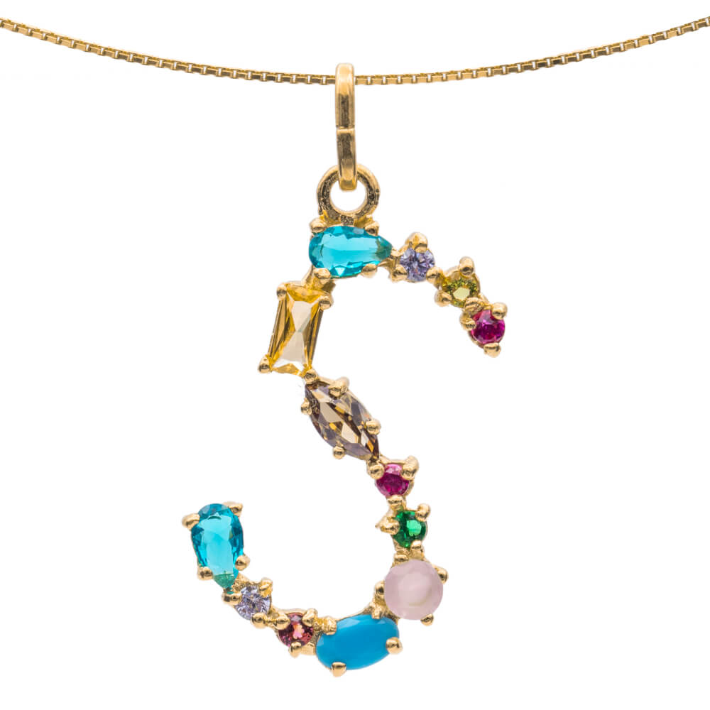 I DUCHI 11208115 CATENINA IN ARGENTO E PENDENTE LETTERA S CON PIETRE MULTICOLORE