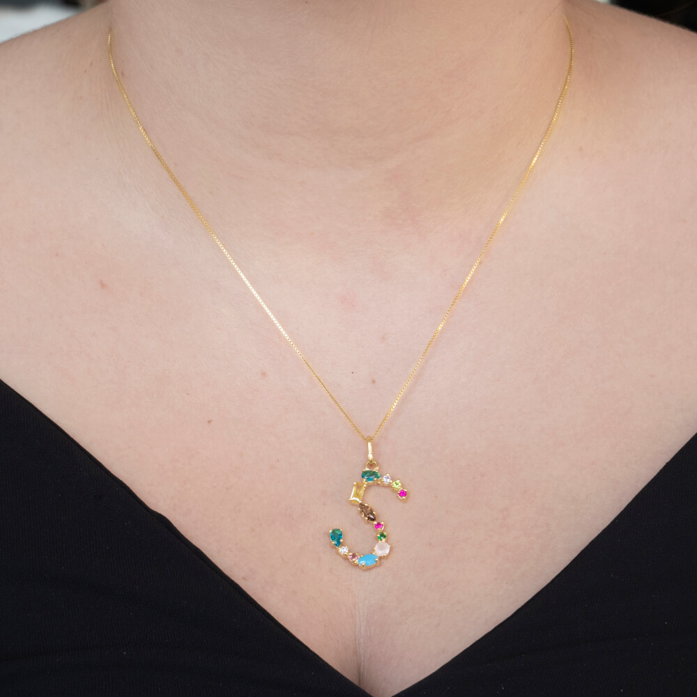 I DUCHI 11208115 CATENINA IN ARGENTO E PENDENTE LETTERA S CON PIETRE MULTICOLORE - immagine 4