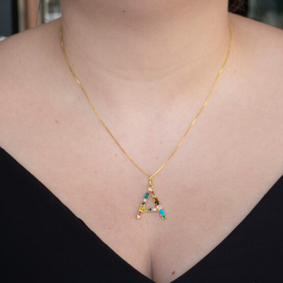 I DUCHI 11208101 CATENINA IN ARGENTO E PENDENTE LETTERA A CON PIETRE MULTICOLORE - immagine 4
