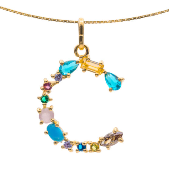 I DUCHI 11208103 CATENINA ARGENTO E PENDENTE LETTERA C CON PIETRE MULTICOLORE