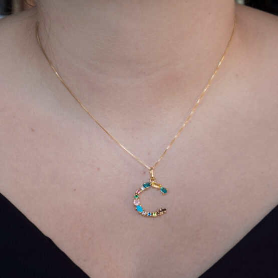 I DUCHI 11208103 CATENINA ARGENTO E PENDENTE LETTERA C CON PIETRE MULTICOLORE - immagine 4