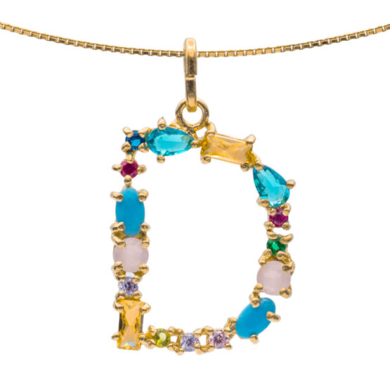 I DUCHI 11208104 CATENINA IN ARGENTO E PENDENTE LETTERA D CON PIETRE MULTICOLORE