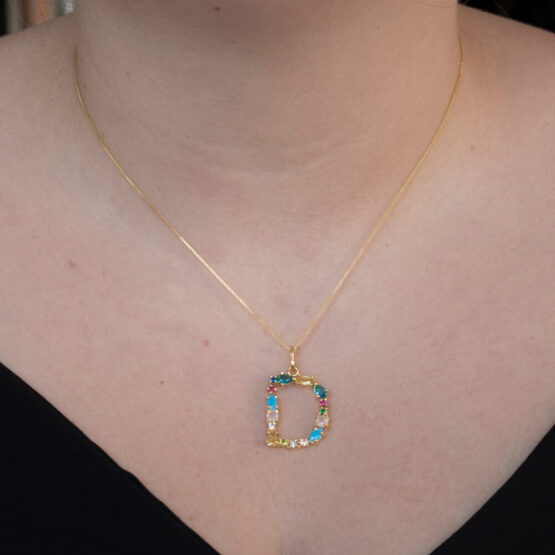 I DUCHI 11208104 CATENINA IN ARGENTO E PENDENTE LETTERA D CON PIETRE MULTICOLORE - immagine 4