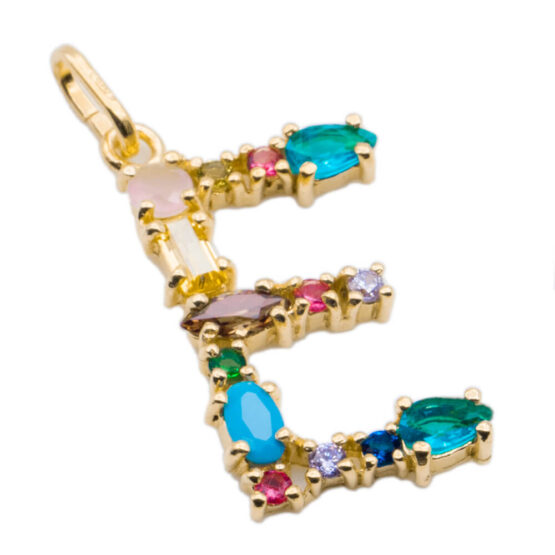I DUCHI 11208105 CATENINA IN ARGENTO E PENDENTE LETTERA E CON PIETRE MULTICOLORE - immagine 2