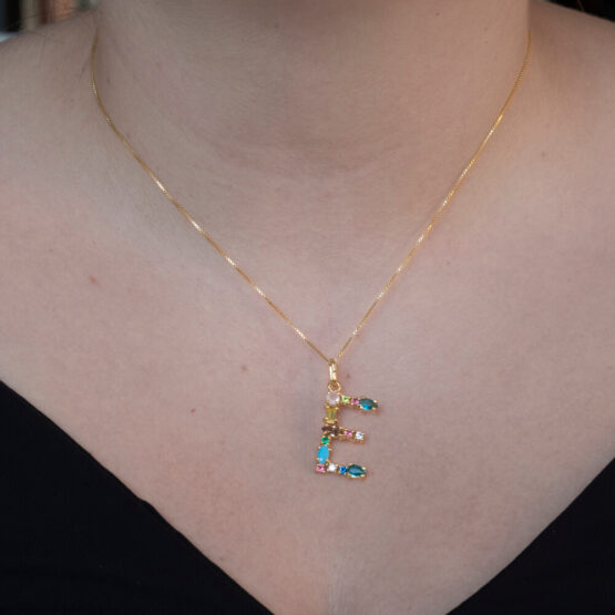 I DUCHI 11208105 CATENINA IN ARGENTO E PENDENTE LETTERA E CON PIETRE MULTICOLORE - immagine 4