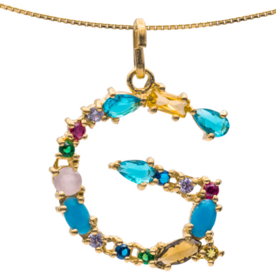 I DUCHI 11208107 CATENINA IN ARGENTO E PENDENTE LETTERA G CON PIETRE MULTICOLORE