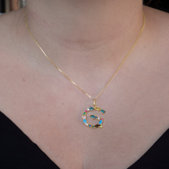 I DUCHI 11208107 CATENINA IN ARGENTO E PENDENTE LETTERA G CON PIETRE MULTICOLORE - immagine 4