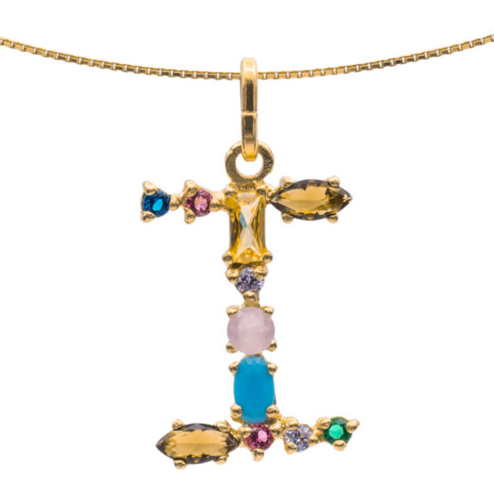 I DUCHI 11208108 CATENINA IN ARGENTO E PENDENTE LETTERA I CON PIETRE MULTICOLORE