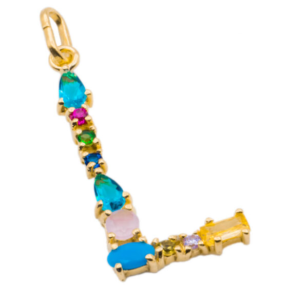 I DUCHI 11208109 CATENINA IN ARGENTO E PENDENTE LETTERA L CON PIETRE MULTICOLORE - immagine 2